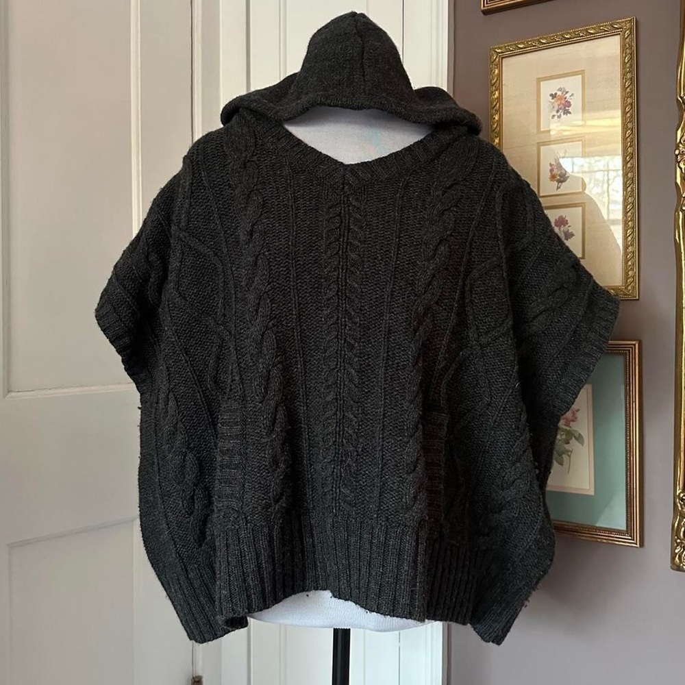 Micheal Stars grey cable-knit 100% wool poncho